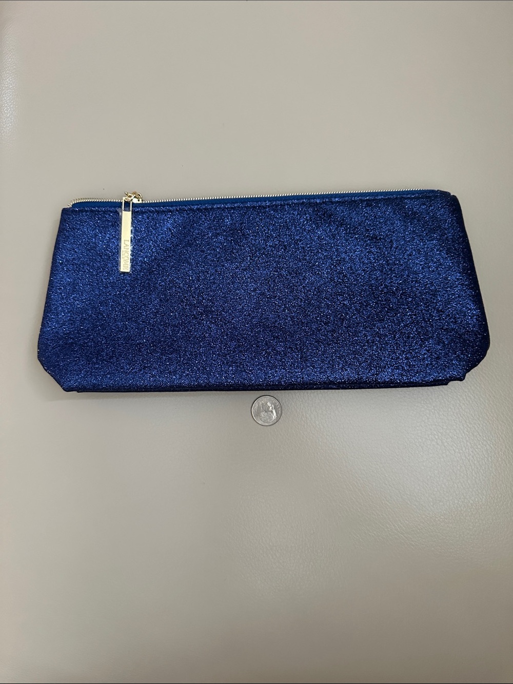 Lancome Shimmering Navy Blue Glitter Cosmetic Pouch